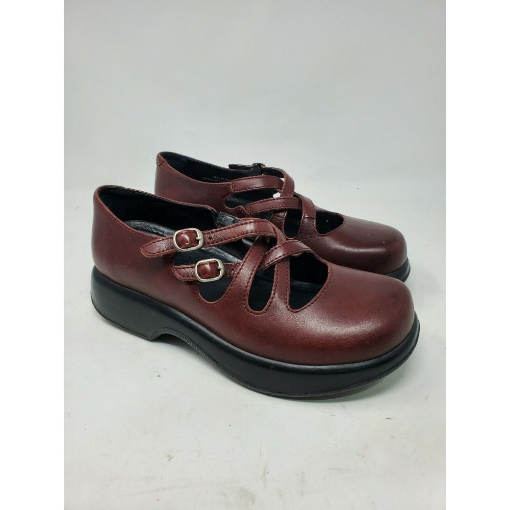 Vintage Y2K Dankso Size 38 Vamp Burgundy Chunky Cross Mary Jane Grunge Leather